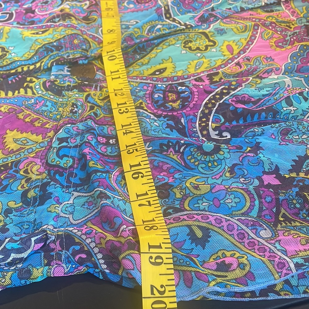 Sheer multi colored blue, hot pink,swim cover up,plunge V neck,tie in back,Small - Picture 6 of 9